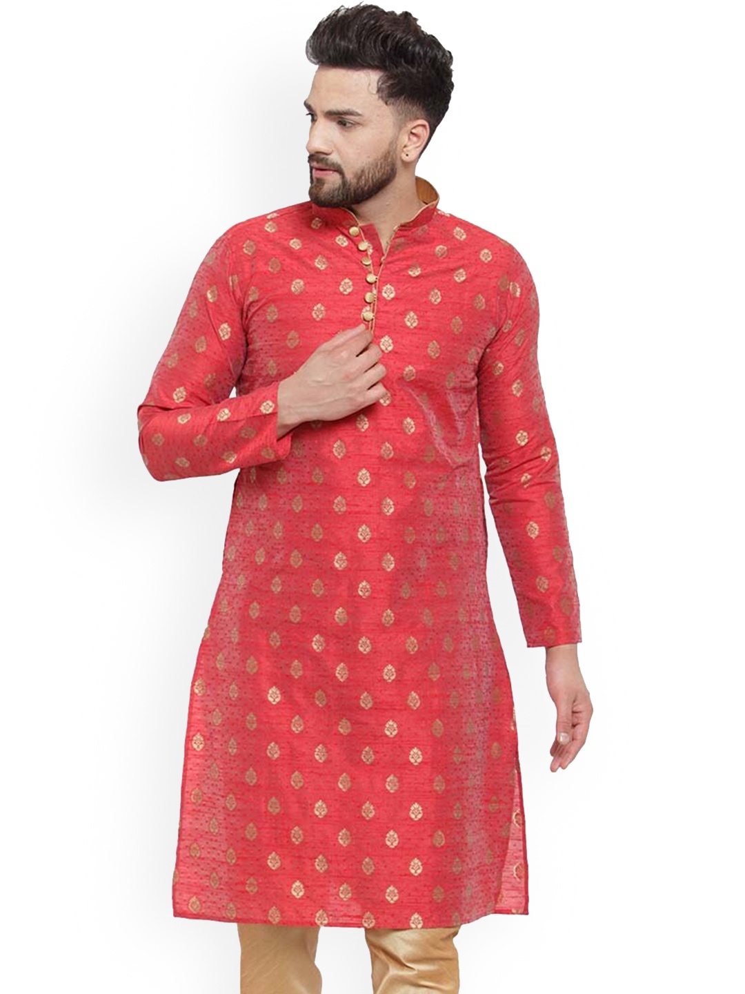 

Sydney Heights Men Ethnic Motifs Jacquard Jari Work Kurta, Maroon