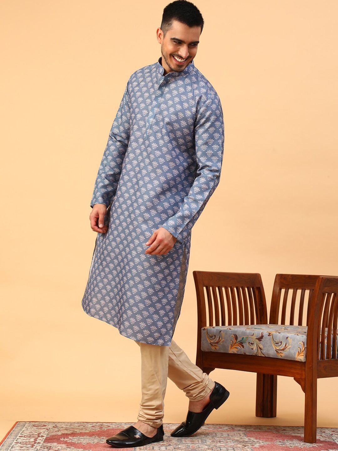 

TABARD Ethnic Motifs Printed Regular Pure Cotton Kurta With Churidar, Blue