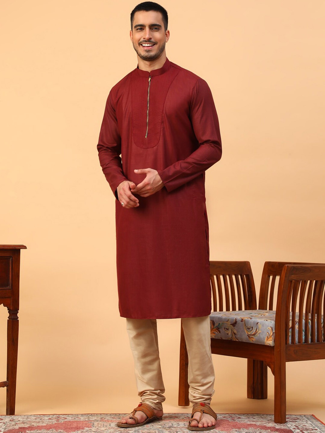 

TABARD Men Maroon Regular Pure Cotton Kurta with Churidar