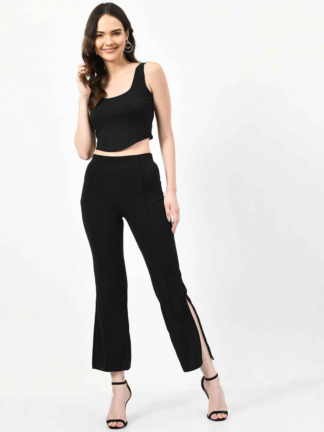

CLAFOUTIS Square Neck Sleeveless Crop Top With Trousers, Black