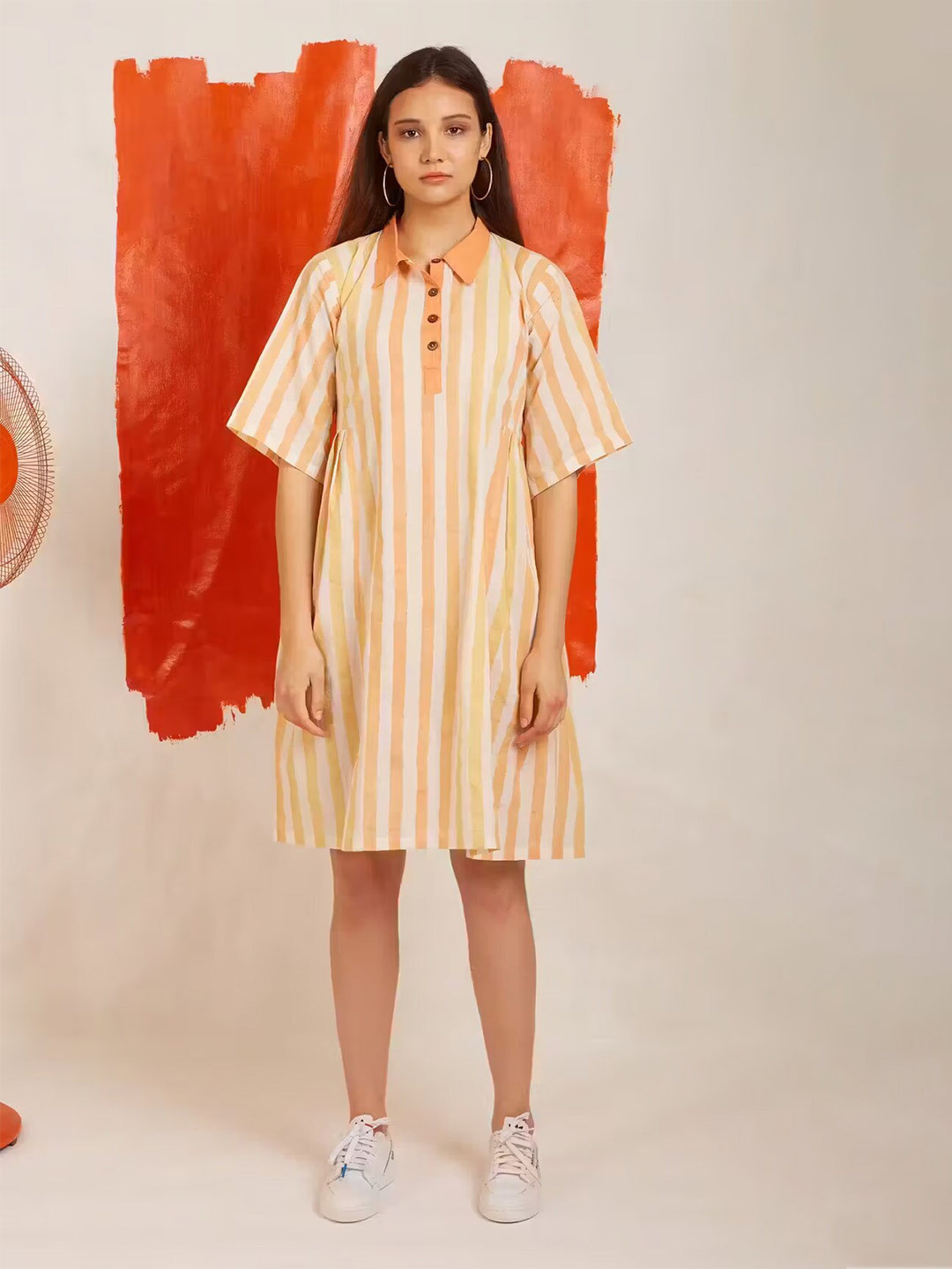 

BAESD Striped Cotton T-shirt Style Dress, Orange