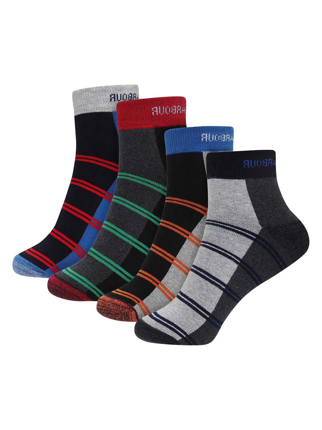 

Mast & Harbour Unisex Black Pack of 4 Striped Ankle-Length Socks