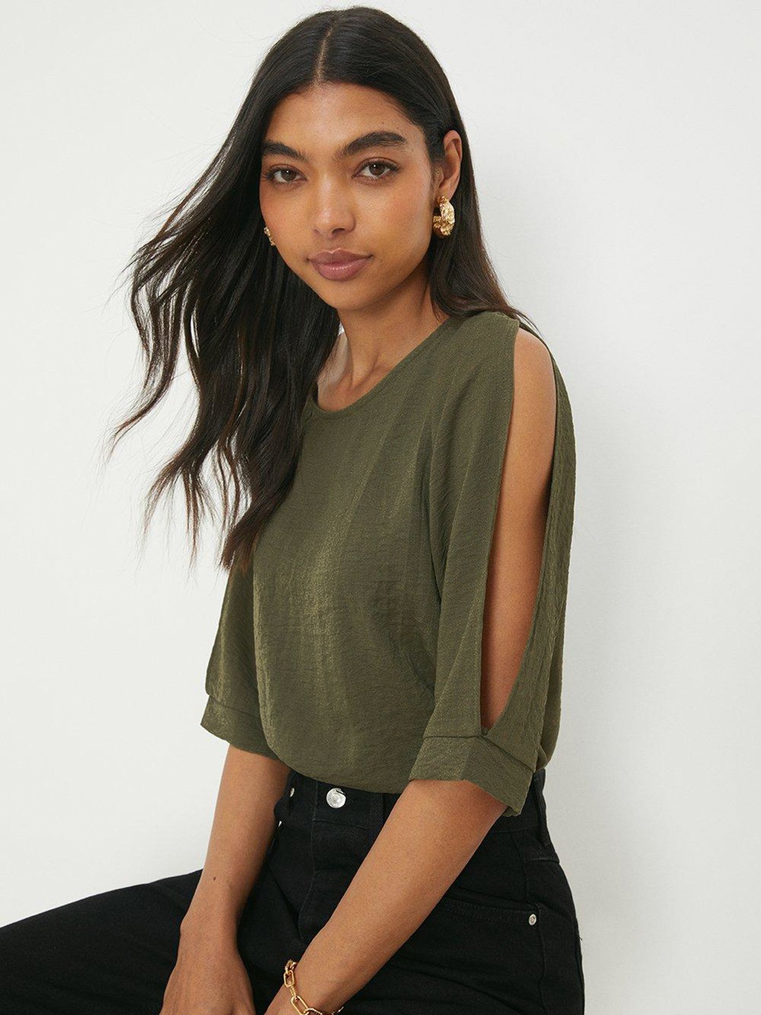 

DOROTHY PERKINS Slit Sleeve Top, Olive