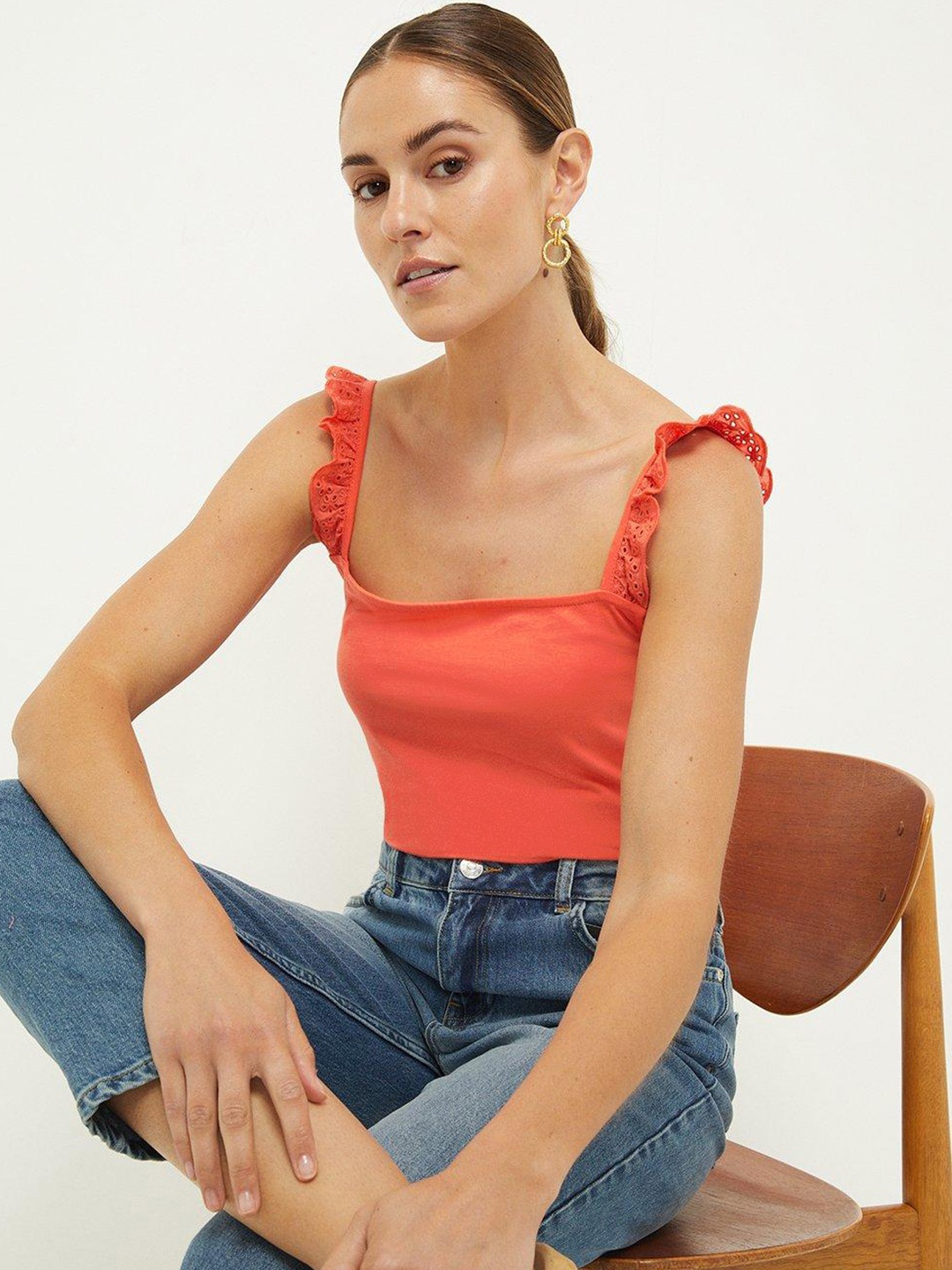 

DOROTHY PERKINS Ruffles Square Neck Cami Top, Orange