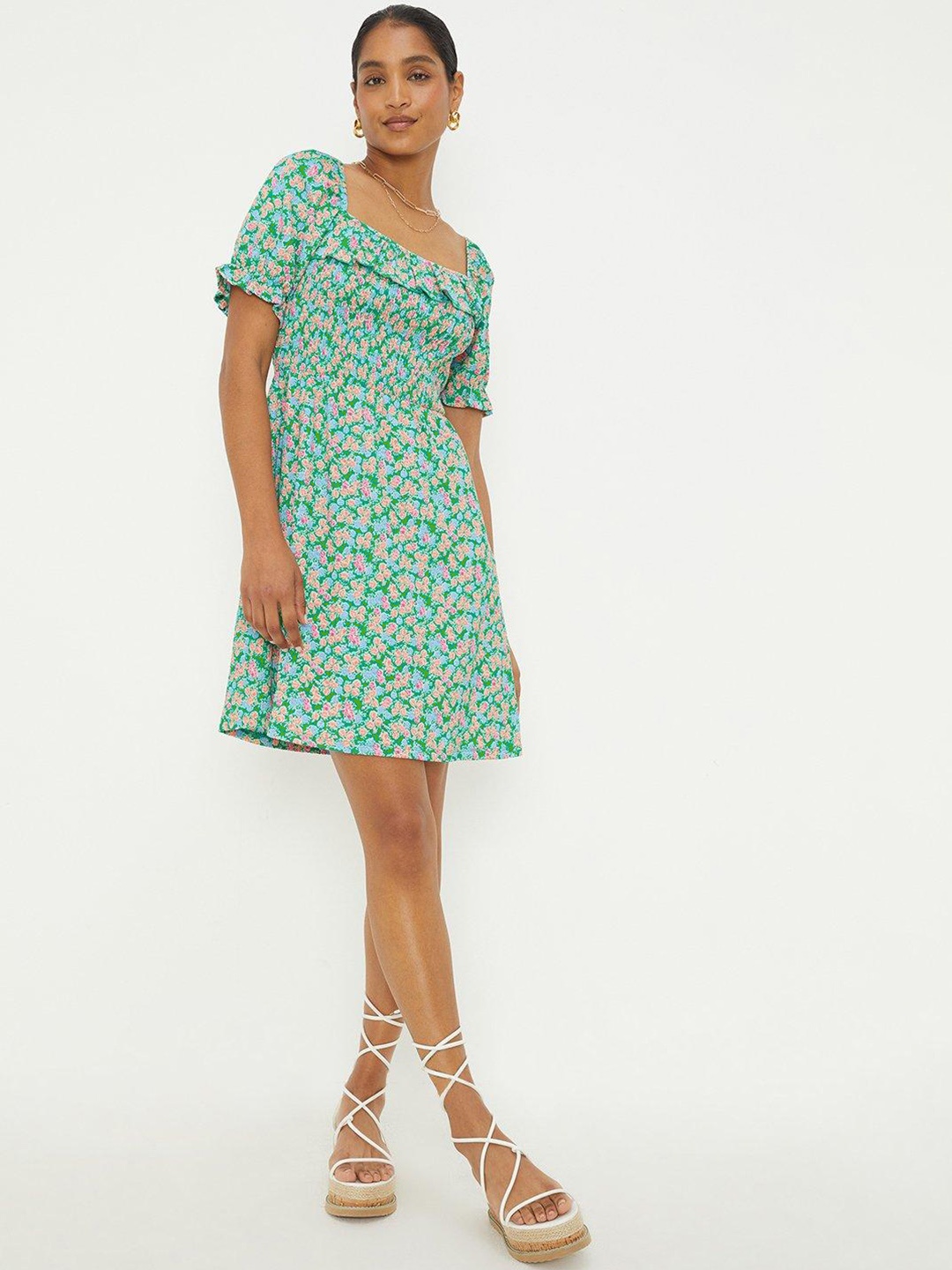 

DOROTHY PERKINS Floral Printed A-Line Mini Dress, Sea green