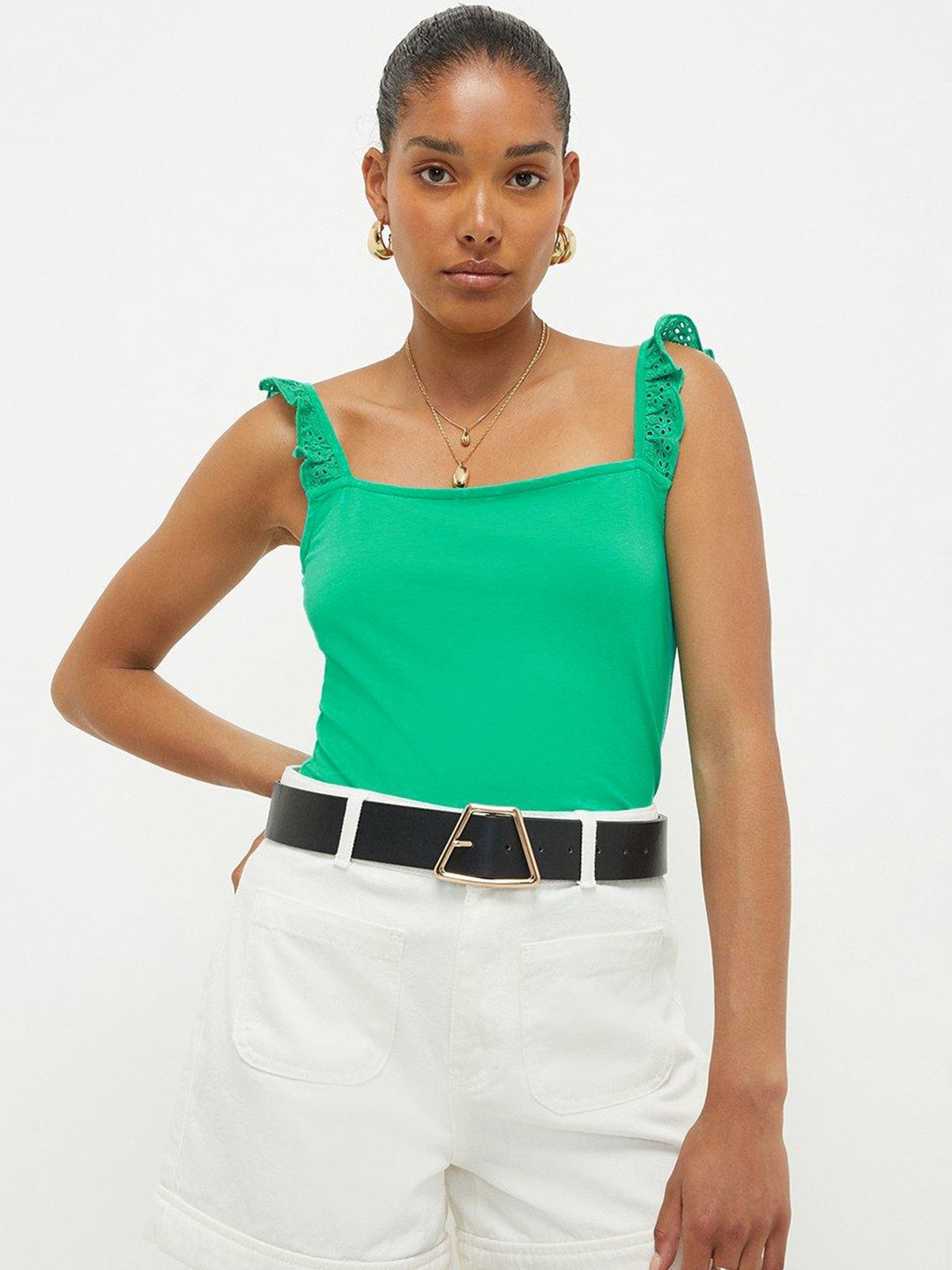 

DOROTHY PERKINS Solid Schiffli Detail Top, Green