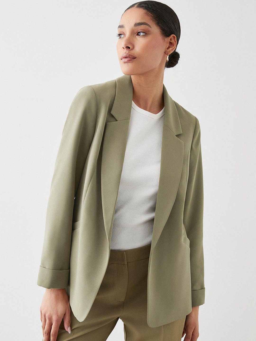 

DOROTHY PERKINS Women Solid Open Front Blazer, Olive