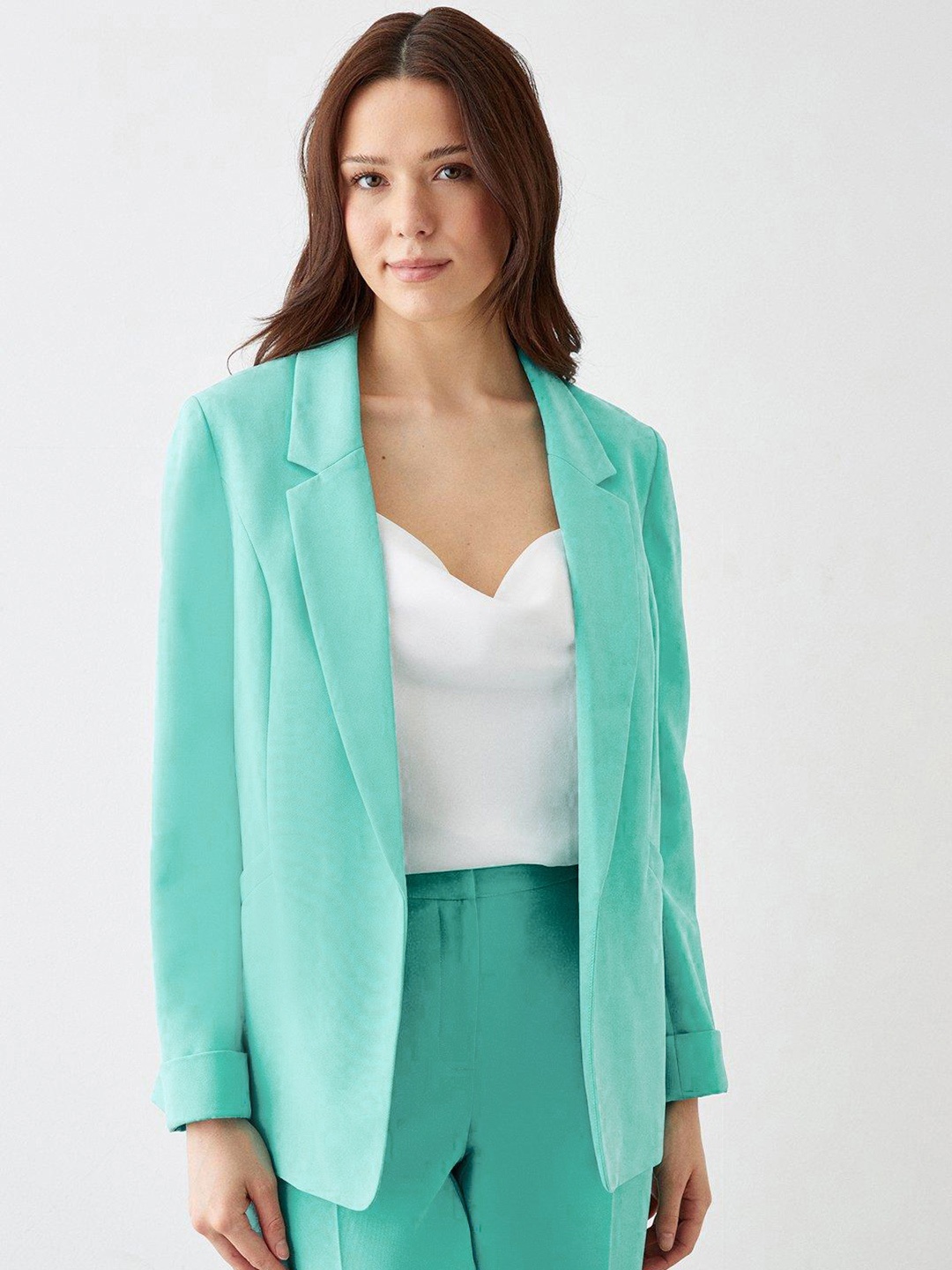 

DOROTHY PERKINS Women Solid Open Front Blazer, Sea green