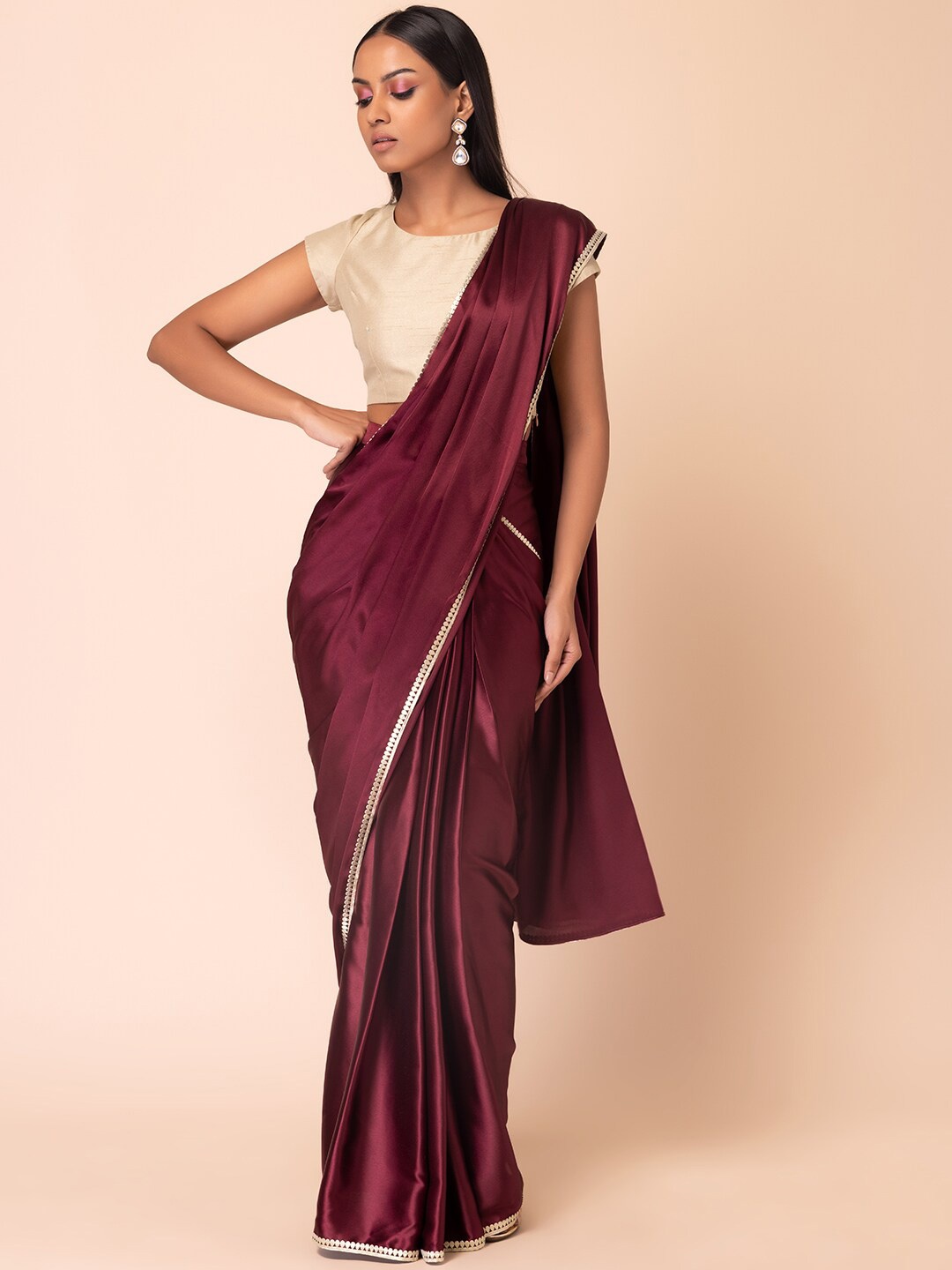 

INDYA Satin Ready To Wear Saree, Maroon