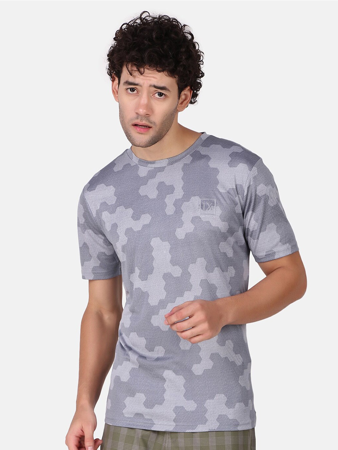 

IX IMPRESSION Camouflage Printed Round Neck Dry Fit Sports T-shirt, Grey