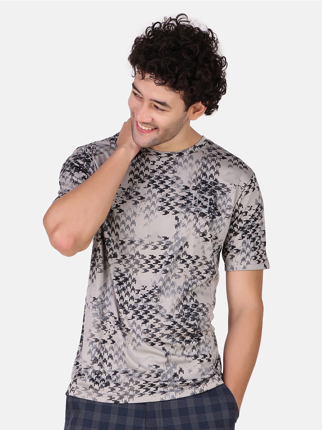 

IX IMPRESSION Geometric Printed Relaxed Fit Sports T-shirt, Grey