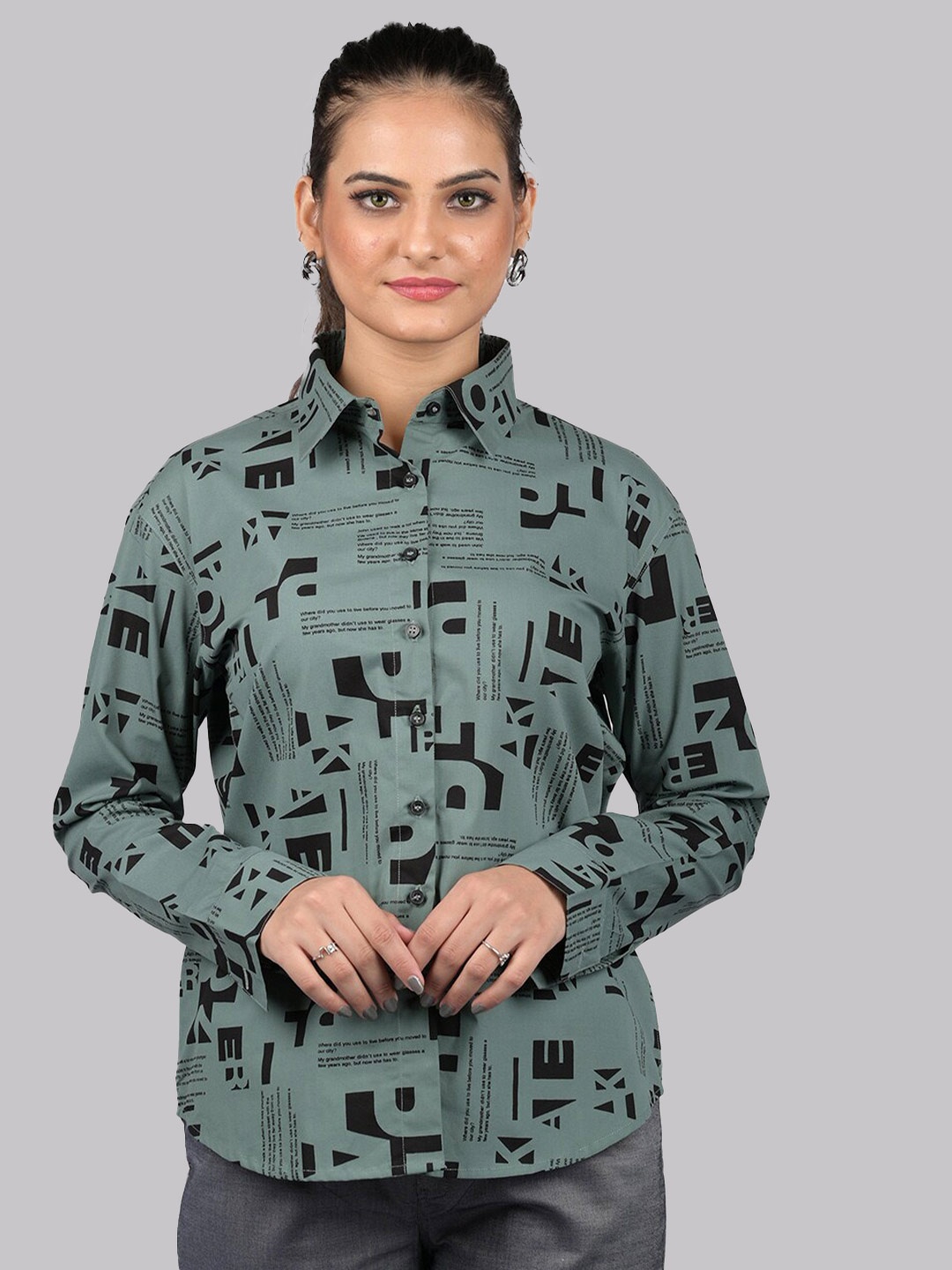 

OWO THE LABEL Typography Printed Smart Opaque Cotton Casual Shirt, Green