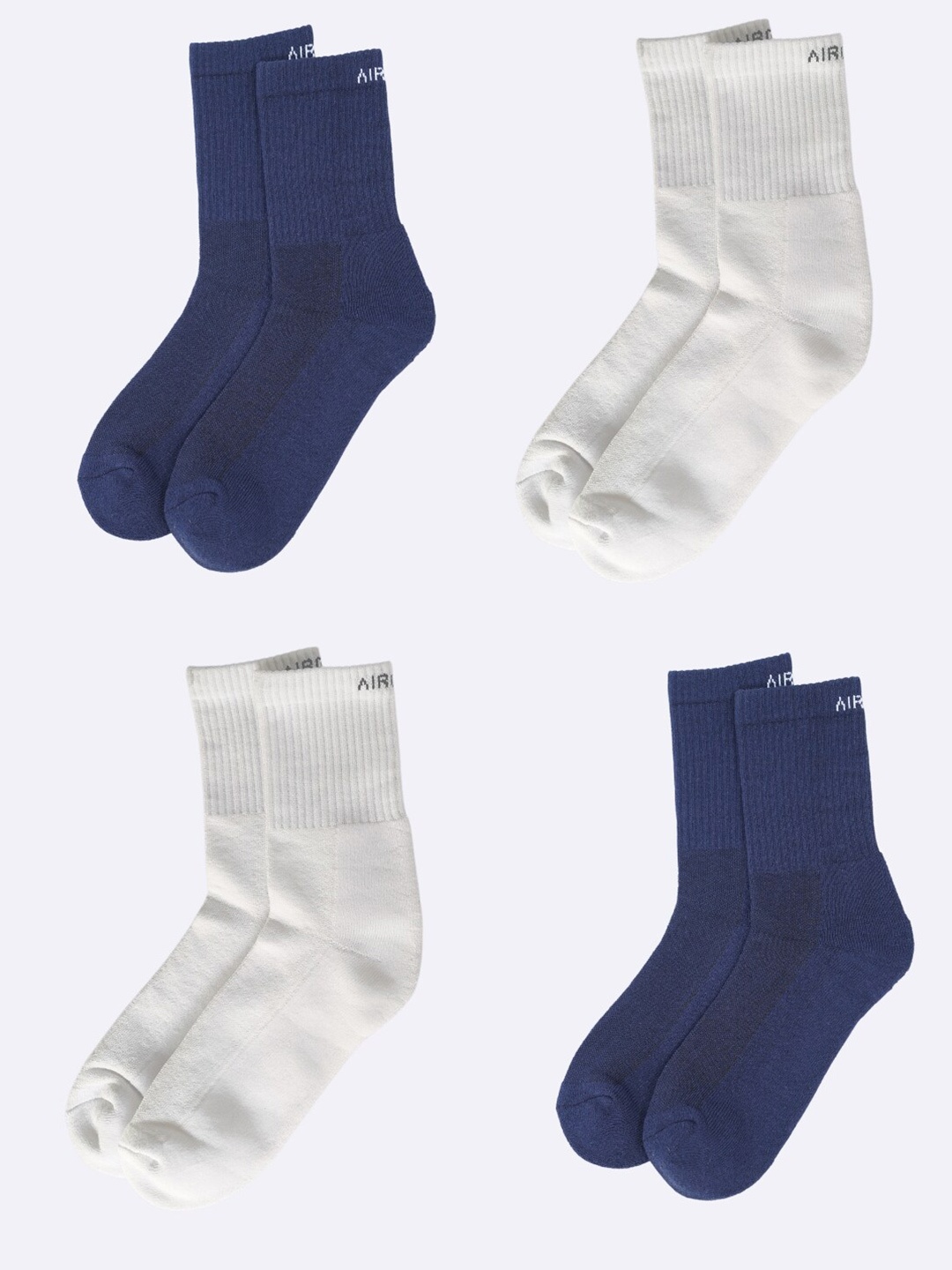 

AIR GARB Men Pack Of 4 Patterned Calf Length Socks, Blue