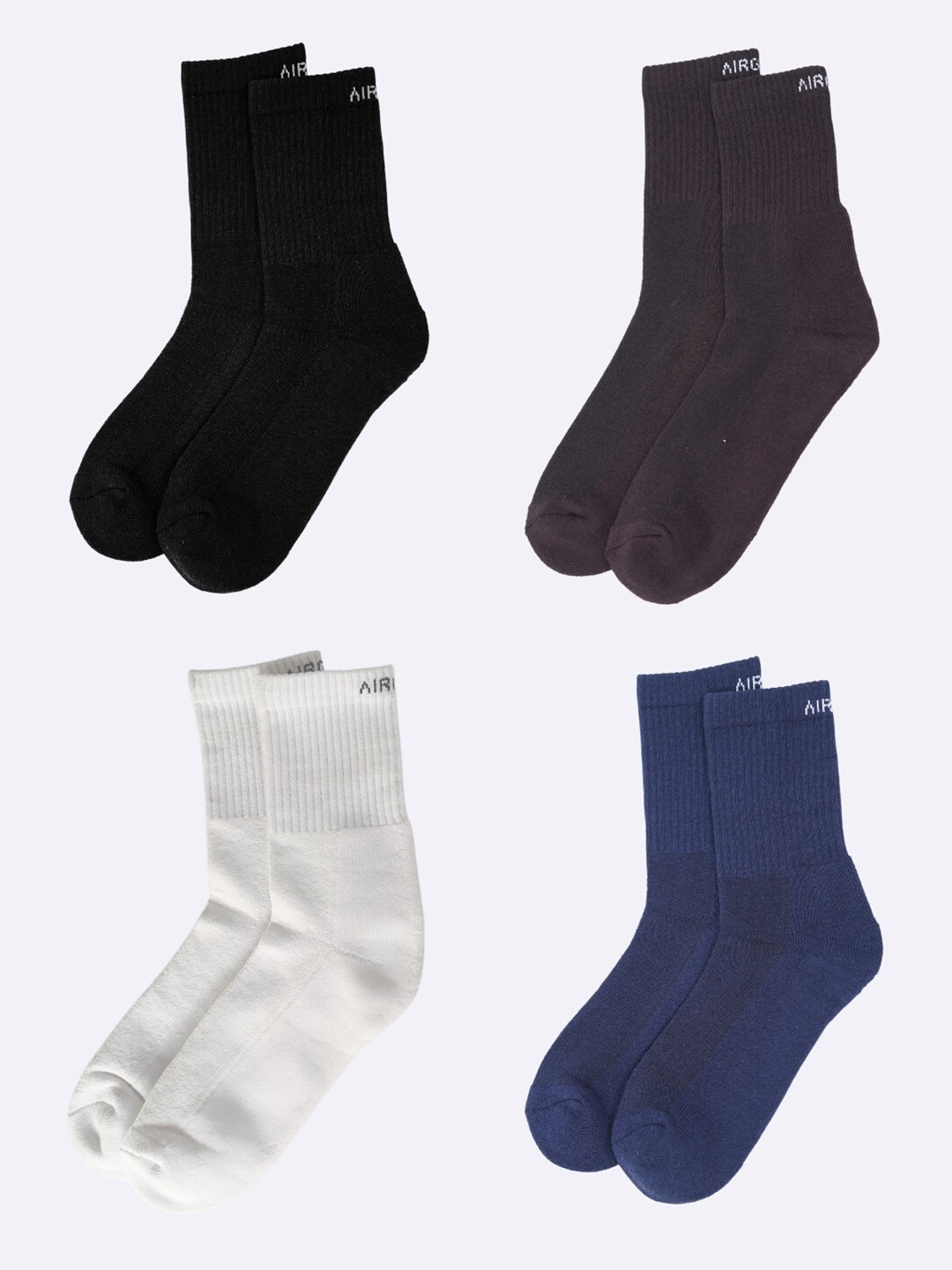 

AIR GARB Pack of 4 Solid Cushioned Calf Length Socks, Multi