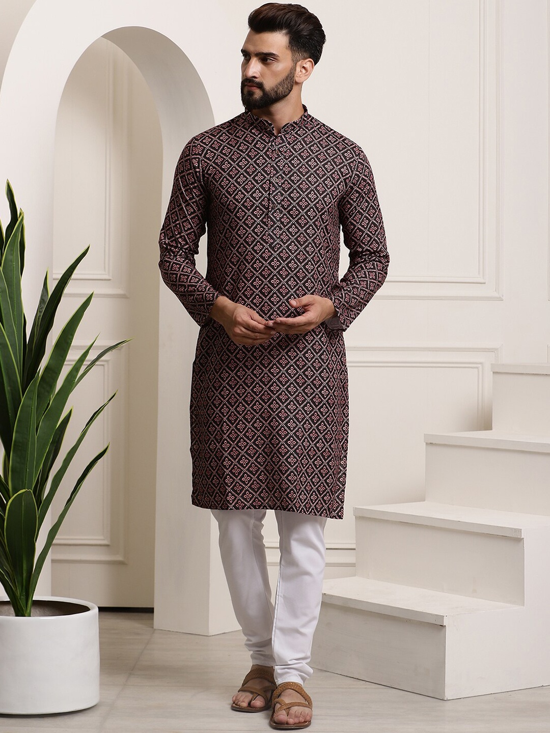 

SOJANYA Ethnic Motifs Printed Regular Pure Cotton Kurta with Churidar, Black