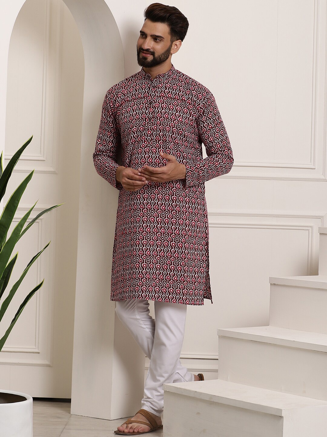 

SOJANYA Ethnic Motifs Printed Pure Cotton Straight Kurta With Churidar, Brown