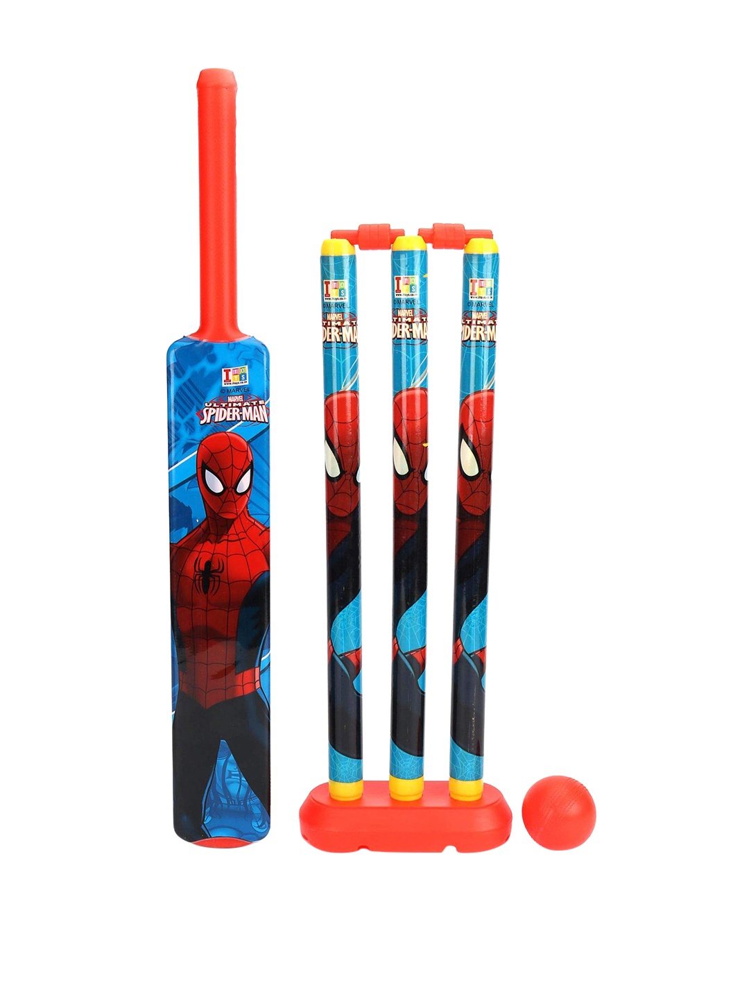 

MUREN Spiderman Printed Plastic Cricket Play Set, Red