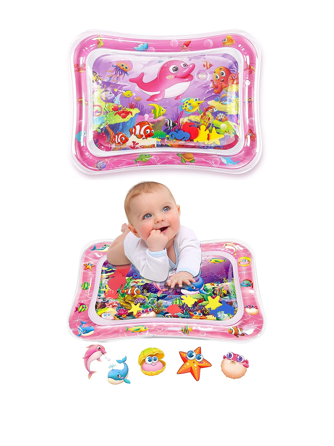 

MUREN Infants Tummy Play Mat With Floating Toys, Pink