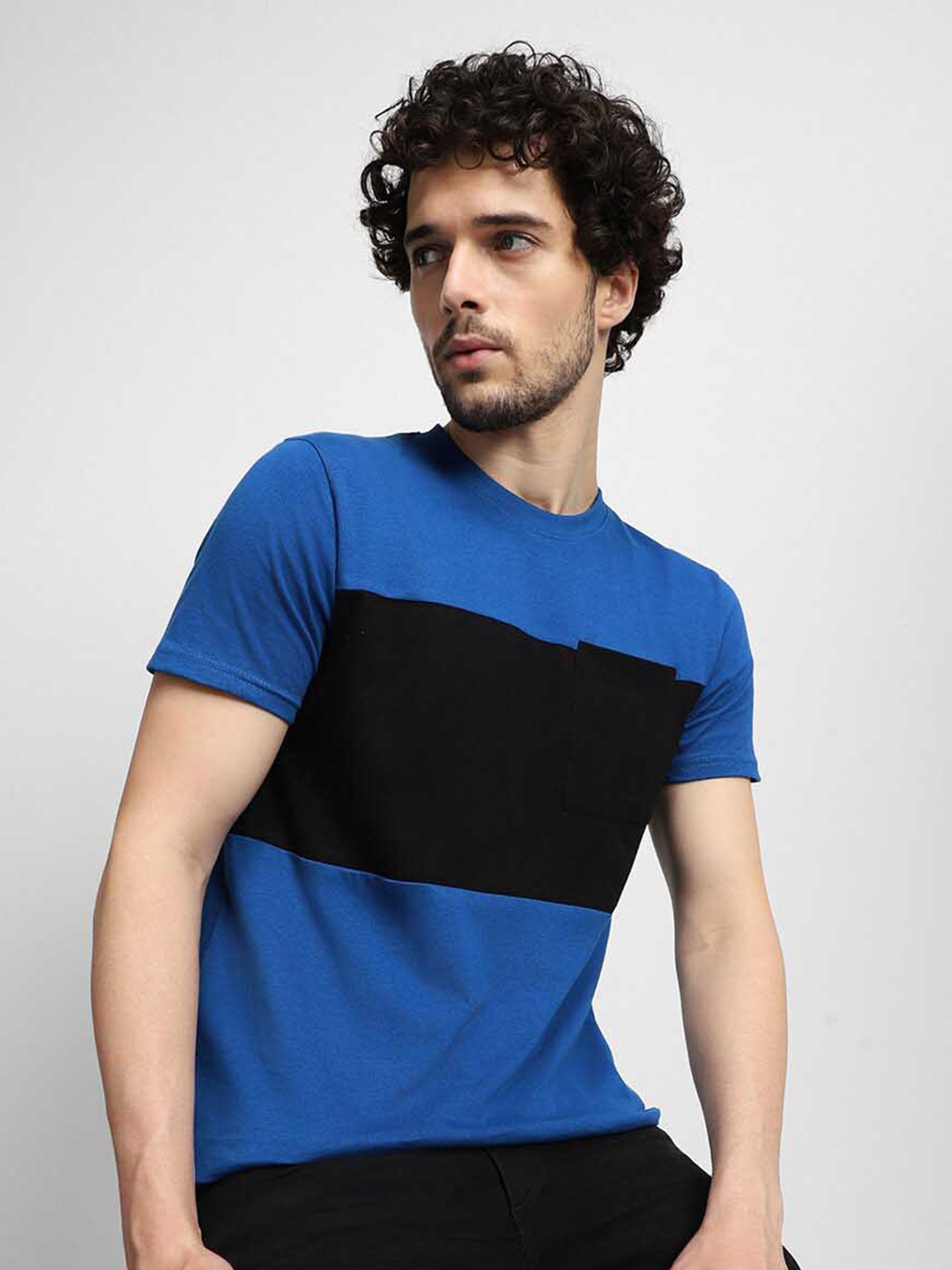 

Dennis Lingo Colourblocked Slim Fit Pure Cotton T-shirt, Blue