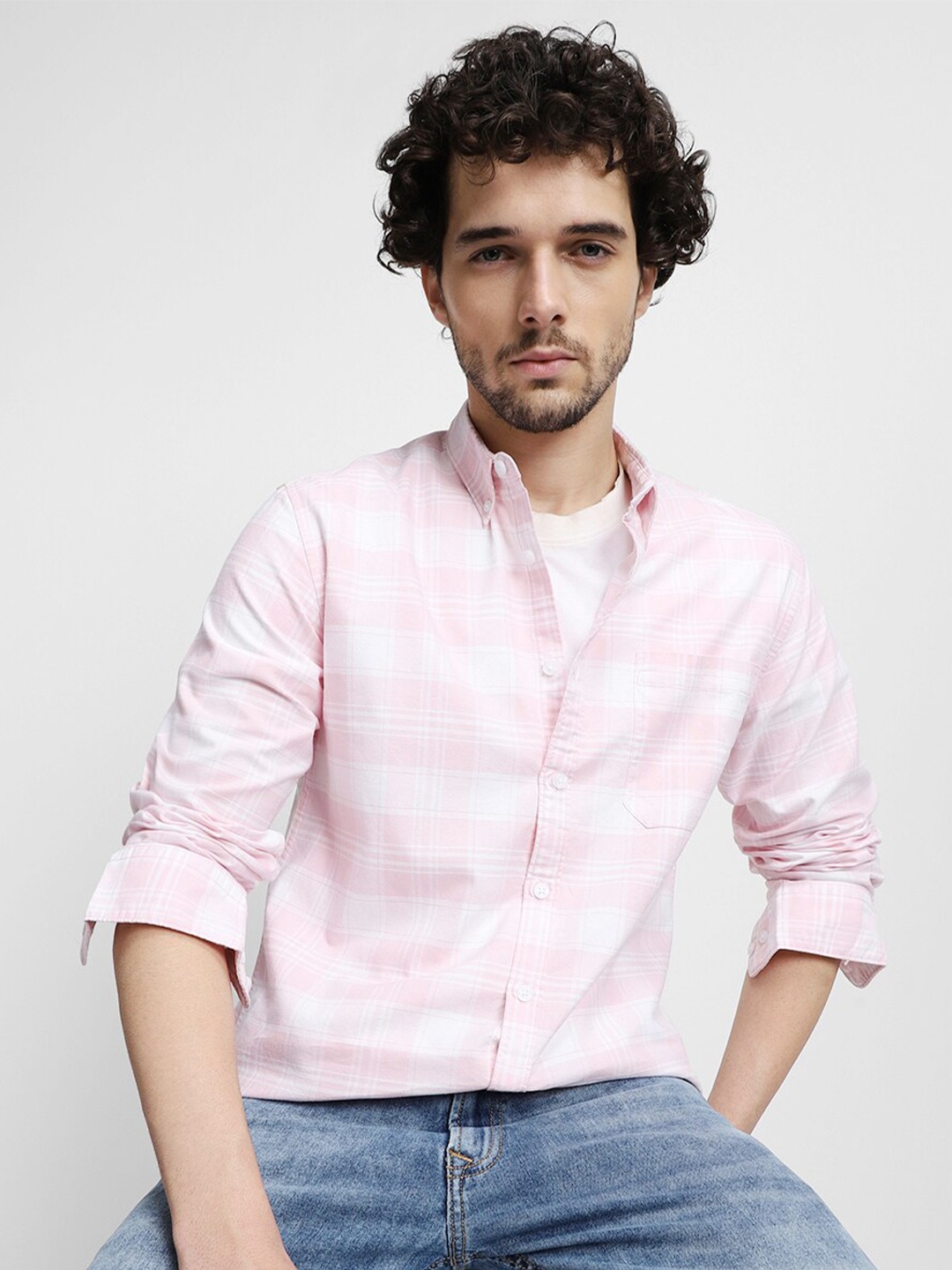 

Dennis Lingo Slim Fit Tartan Checked Casual Pure Cotton Shirt, Pink