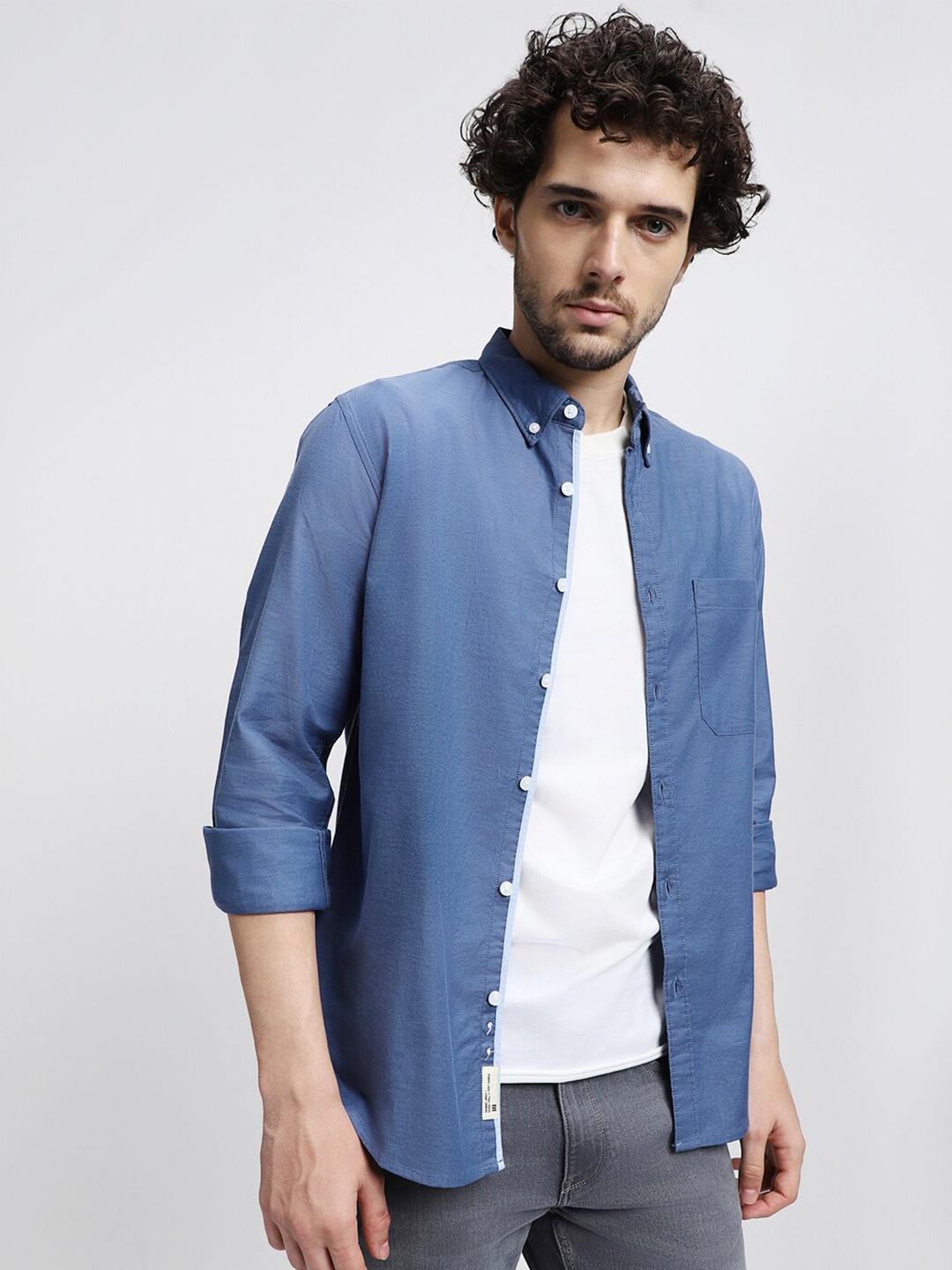 

Dennis Lingo Button-Down Collar Slim Fit Pure Cotton Casual Shirt, Blue