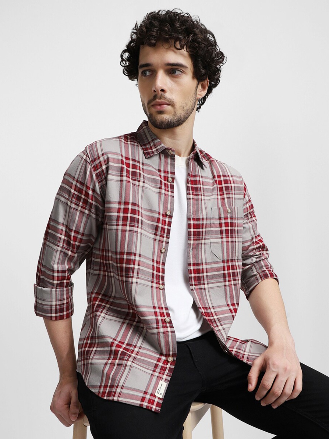 

Dennis Lingo Tartan Checks Checked Slim Fit Pure Cotton Casual Shirt, Red