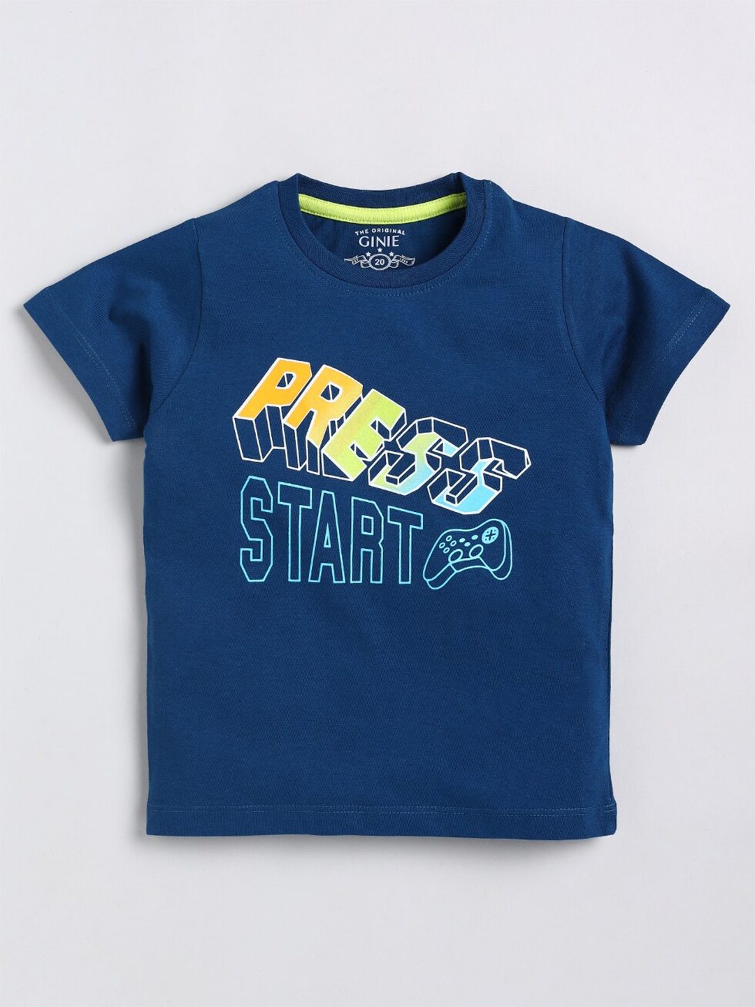 

Ginie Boys Typography Printed Cotton T-shirt, Blue