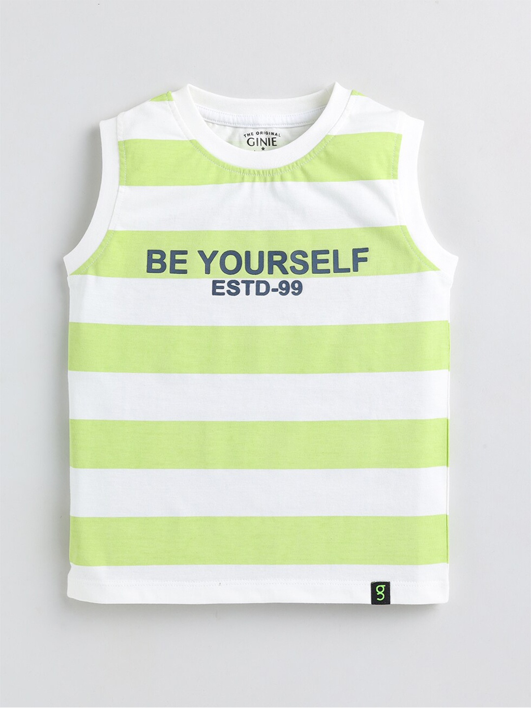 

Ginie Boys Striped Sleeveless Cotton T-shirt, Green