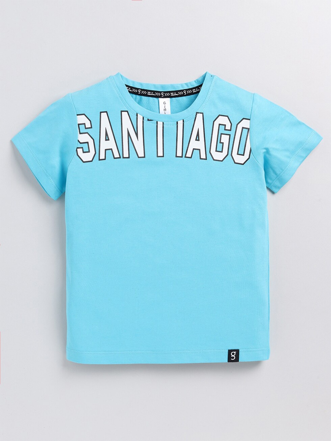 

Ginie Boys Typography Printed Cotton T-shirt, Blue