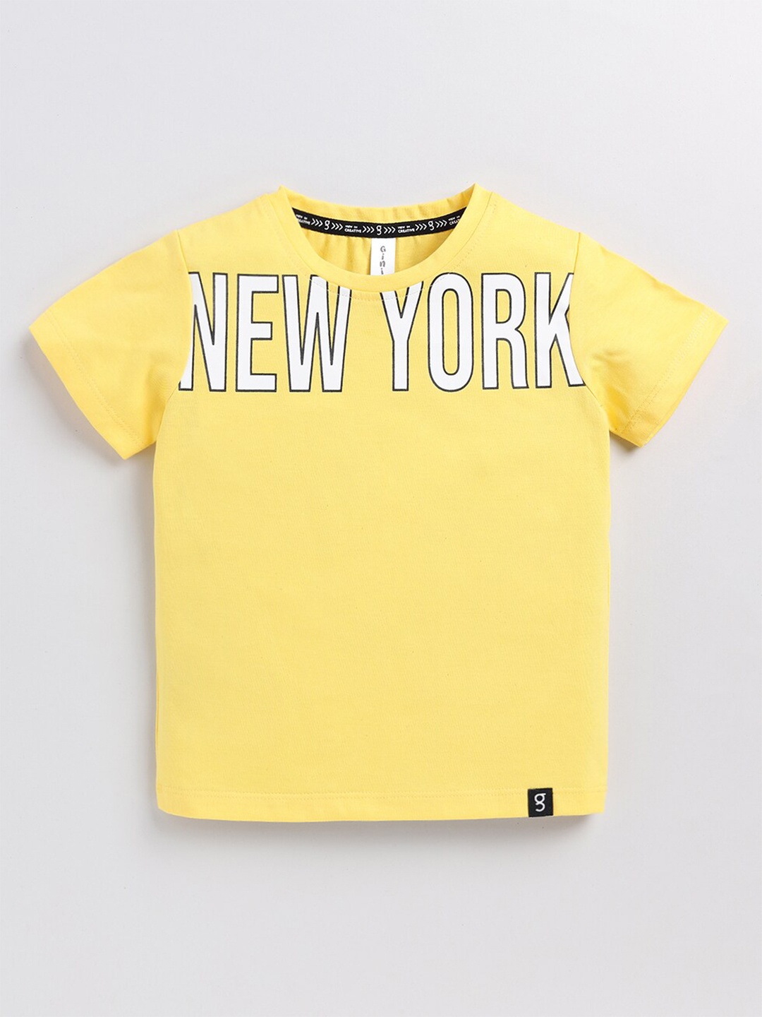 

Ginie Boys Typography Printed Cotton T-shirt, Yellow