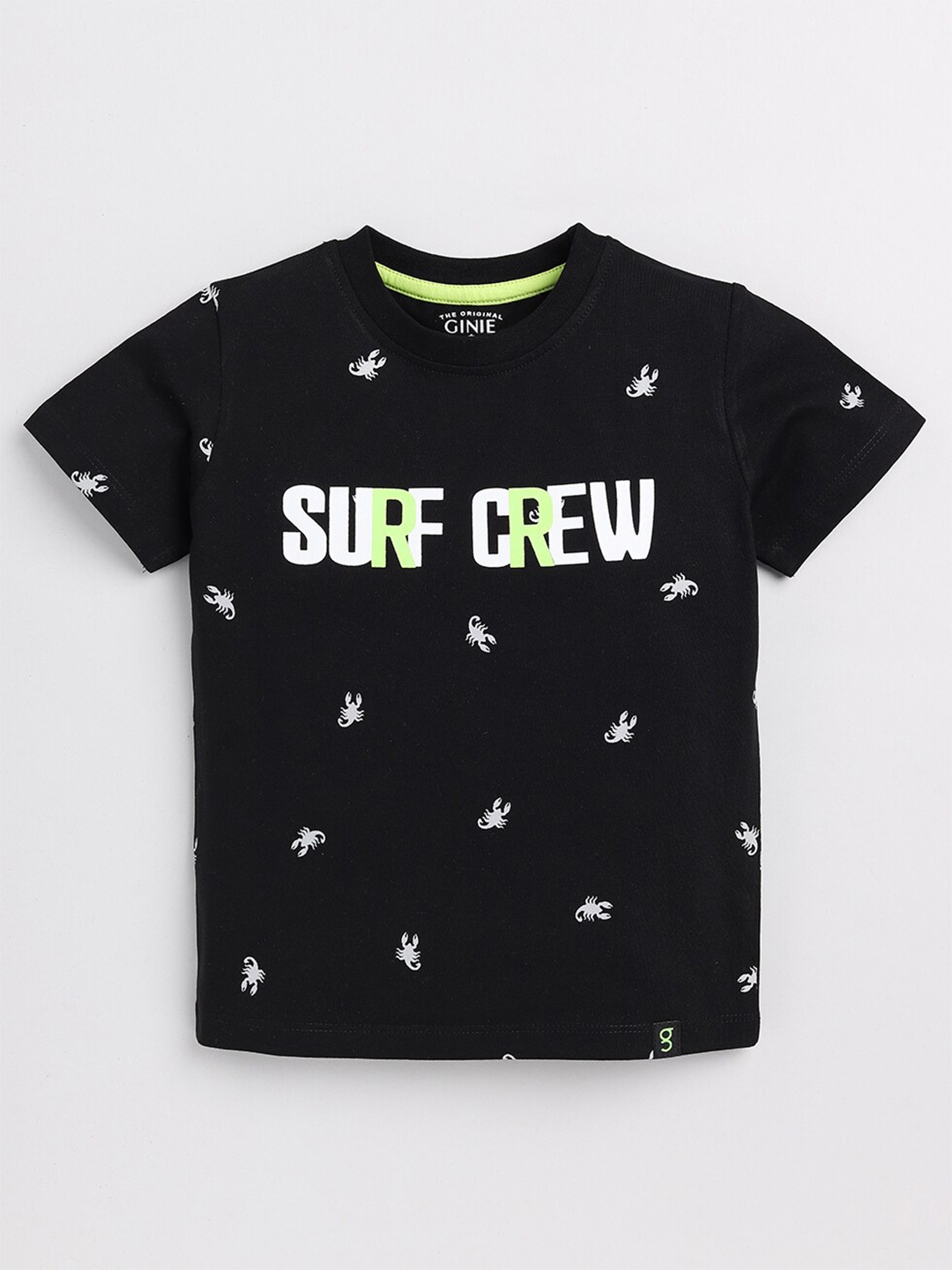 

Ginie Boys Typography Printed Cotton T-shirt, Black