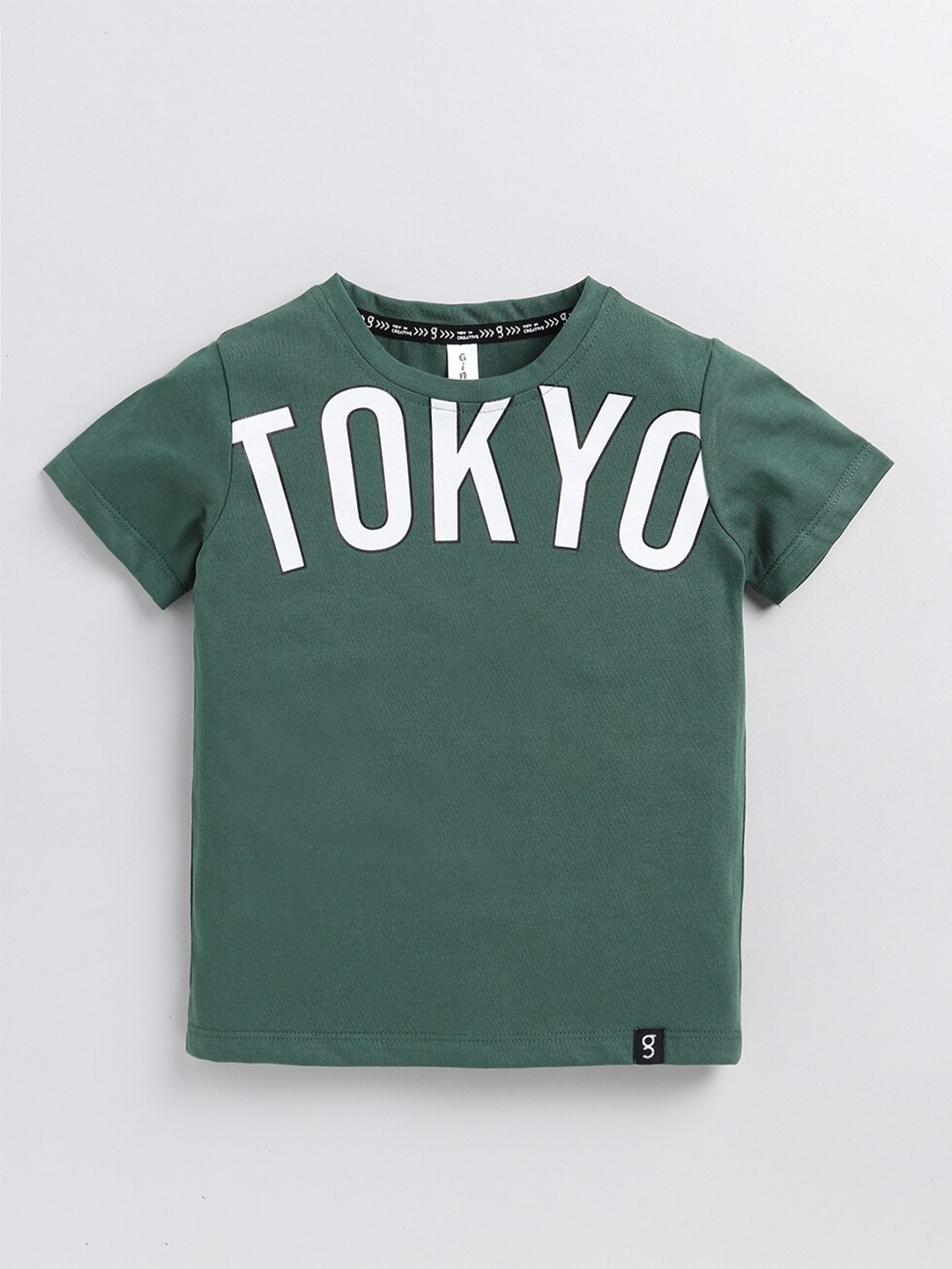 

Ginie Boys Typography Round Neck Cotton T-Shirt, Green