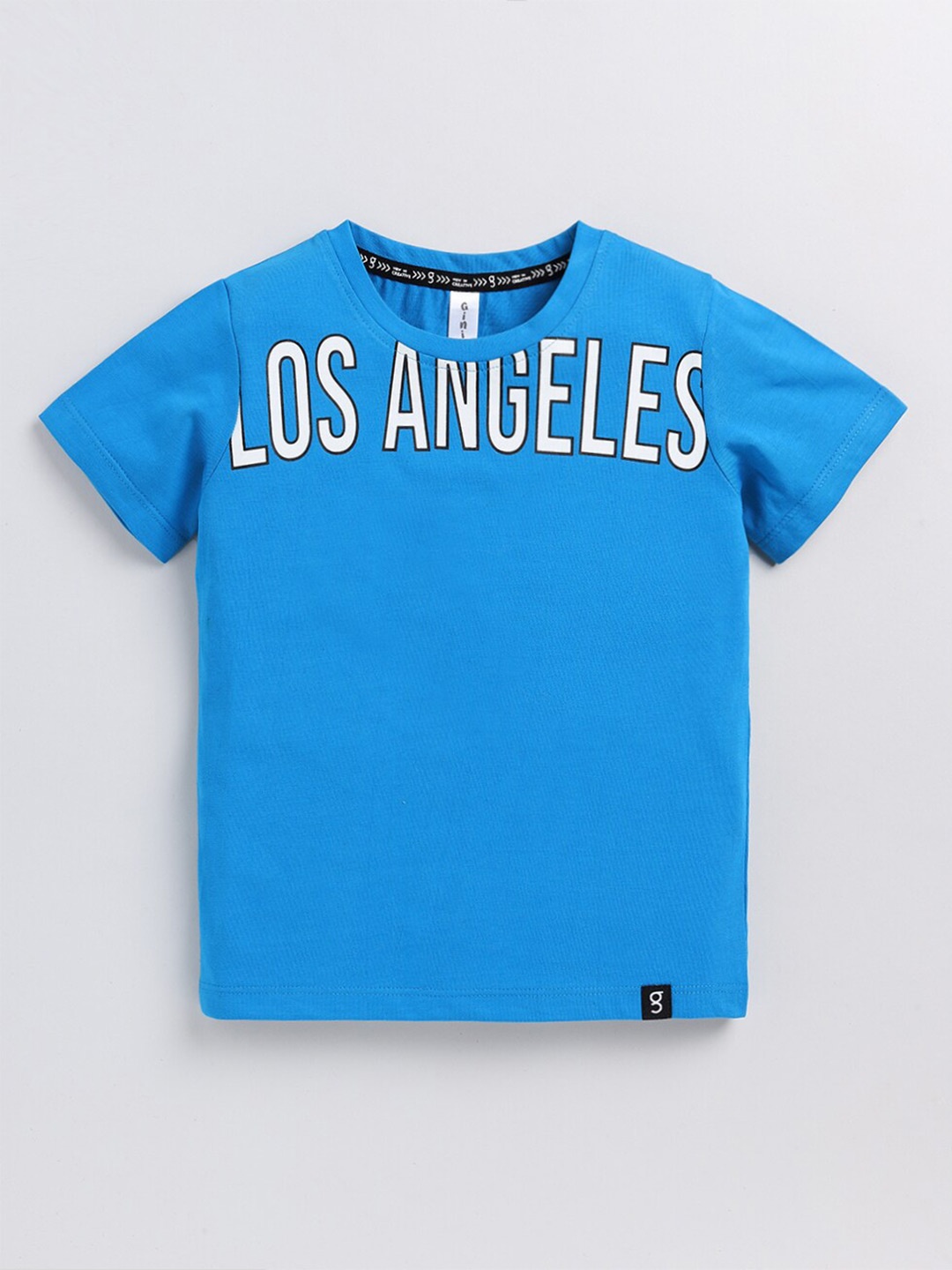 

Ginie Boys Typography Printed Cotton T-shirt, Blue