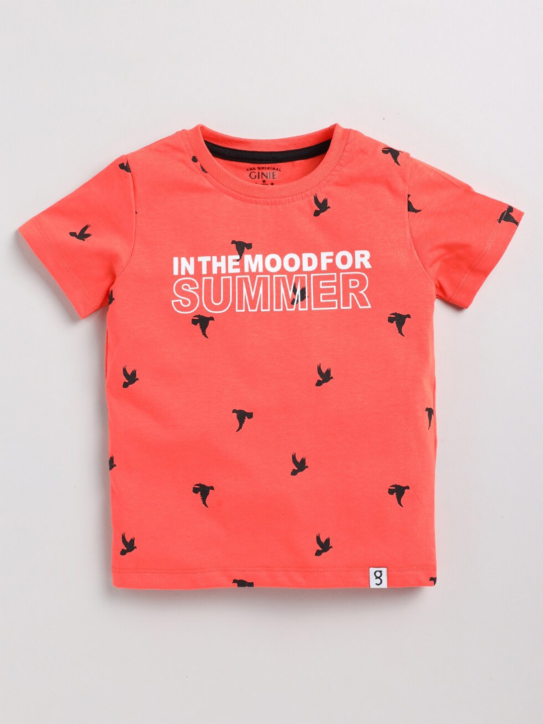 

Ginie Boys Conversational Printed Cotton Casual T-shirt, Orange