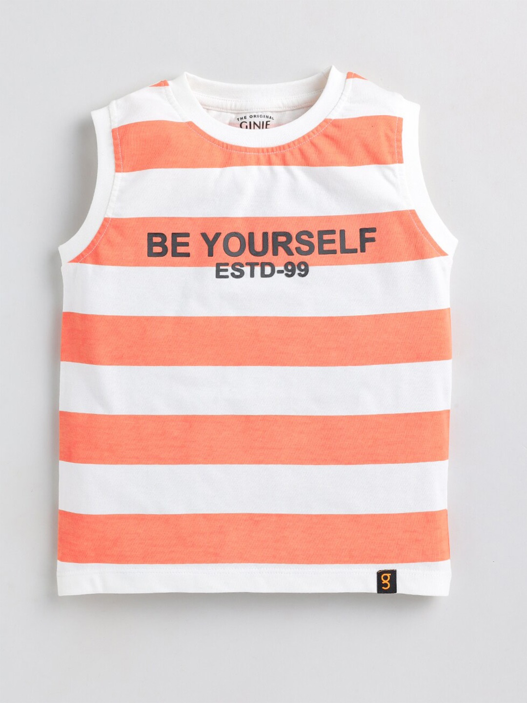 

Ginie Boys Striped Round Neck Cotton T-Shirt, Orange