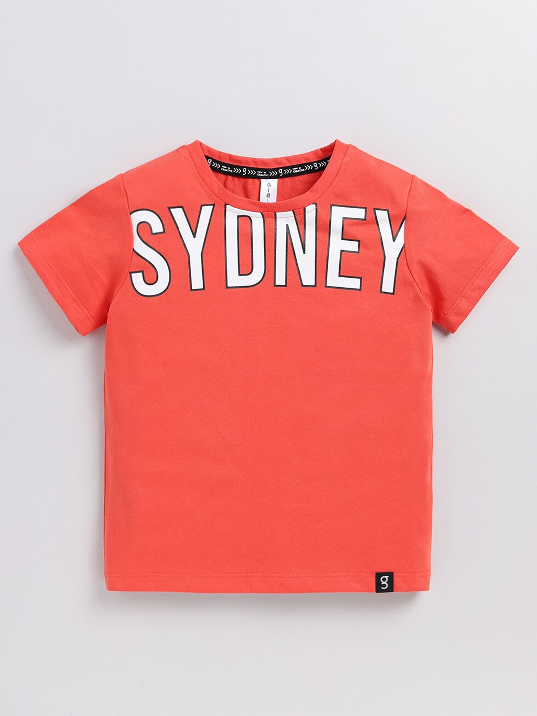 

Ginie Boys Typography Printed Cotton Casual T-shirt, Orange