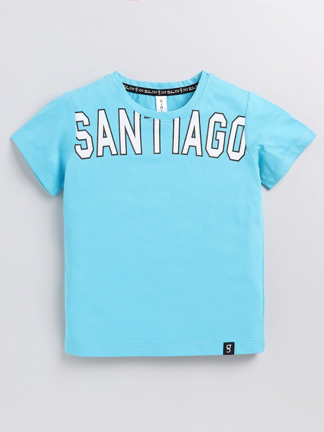 

Ginie Boys Typography Printed Cotton T-shirt, Blue