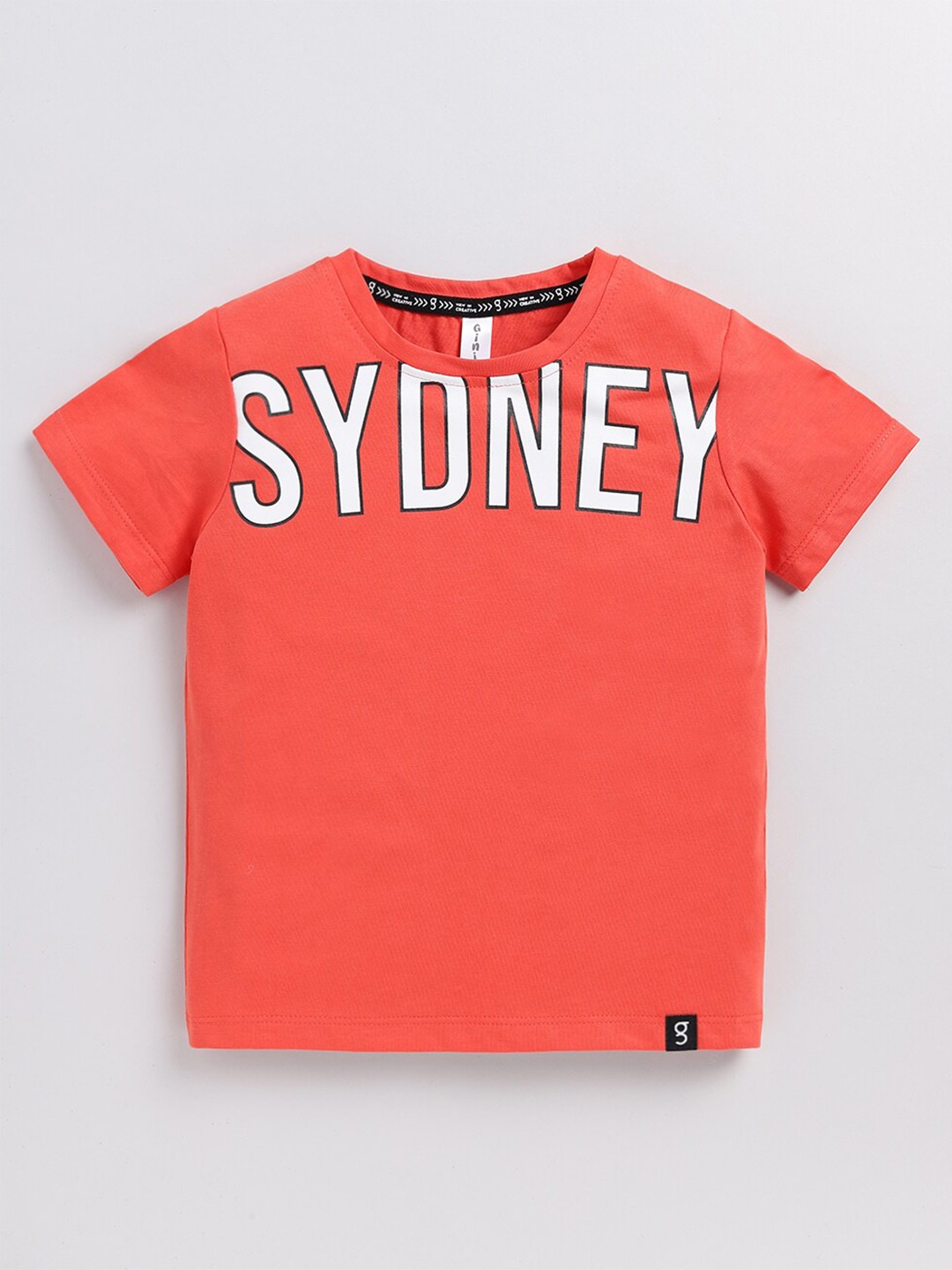 

Ginie Boys Typography Printed Cotton T-Shirt, Orange