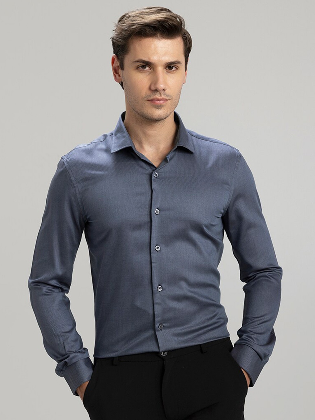 

Snitch Grey Classic Slim Fit Opaque Formal Shirt