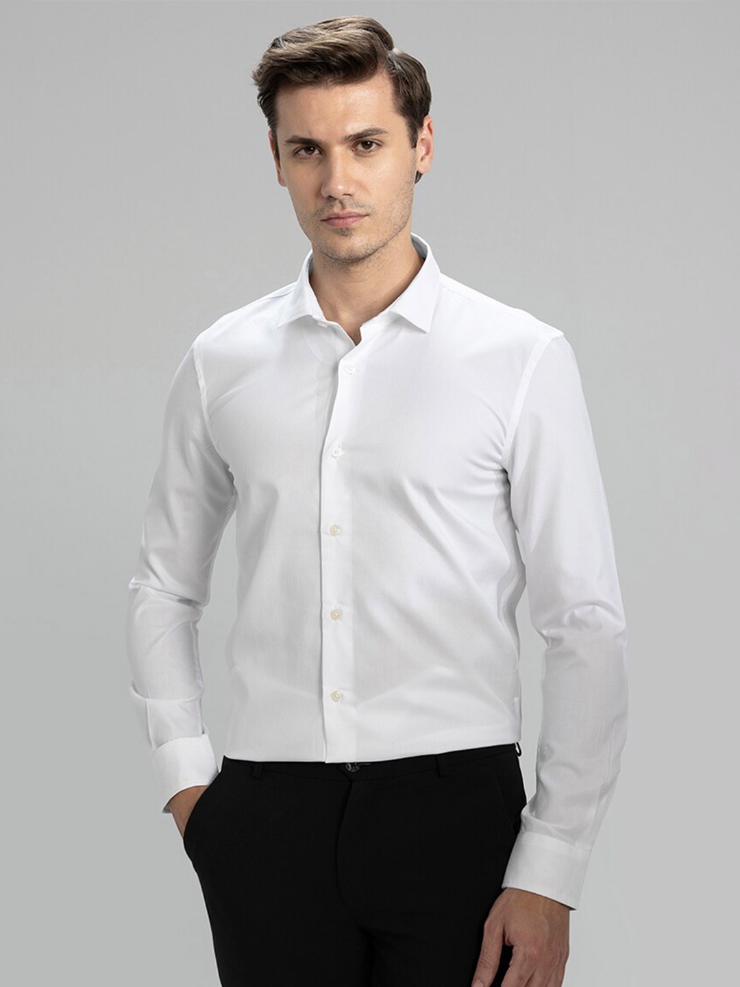 

Snitch White Classic Slim Fit Spread Collar Cotton Formal Shirt