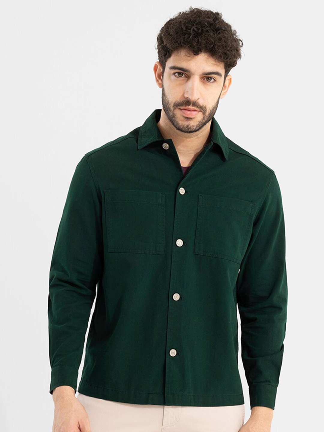 

Snitch Green Cotton Classic Opaque Casual Shirt