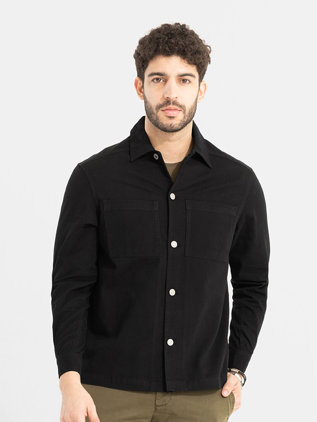

Snitch Men Black Classic Opaque Cotton Casual Shirt