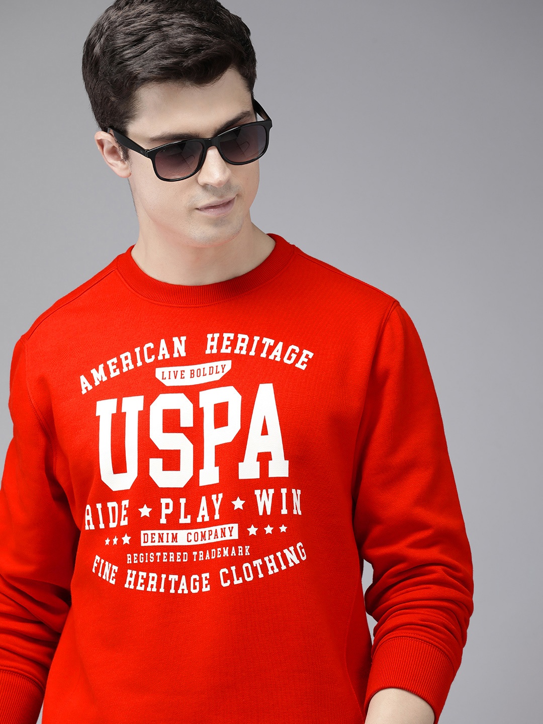

U.S. Polo Assn. Denim Co. Brand Logo Printed Pullover Casual Sweatshirt, Red