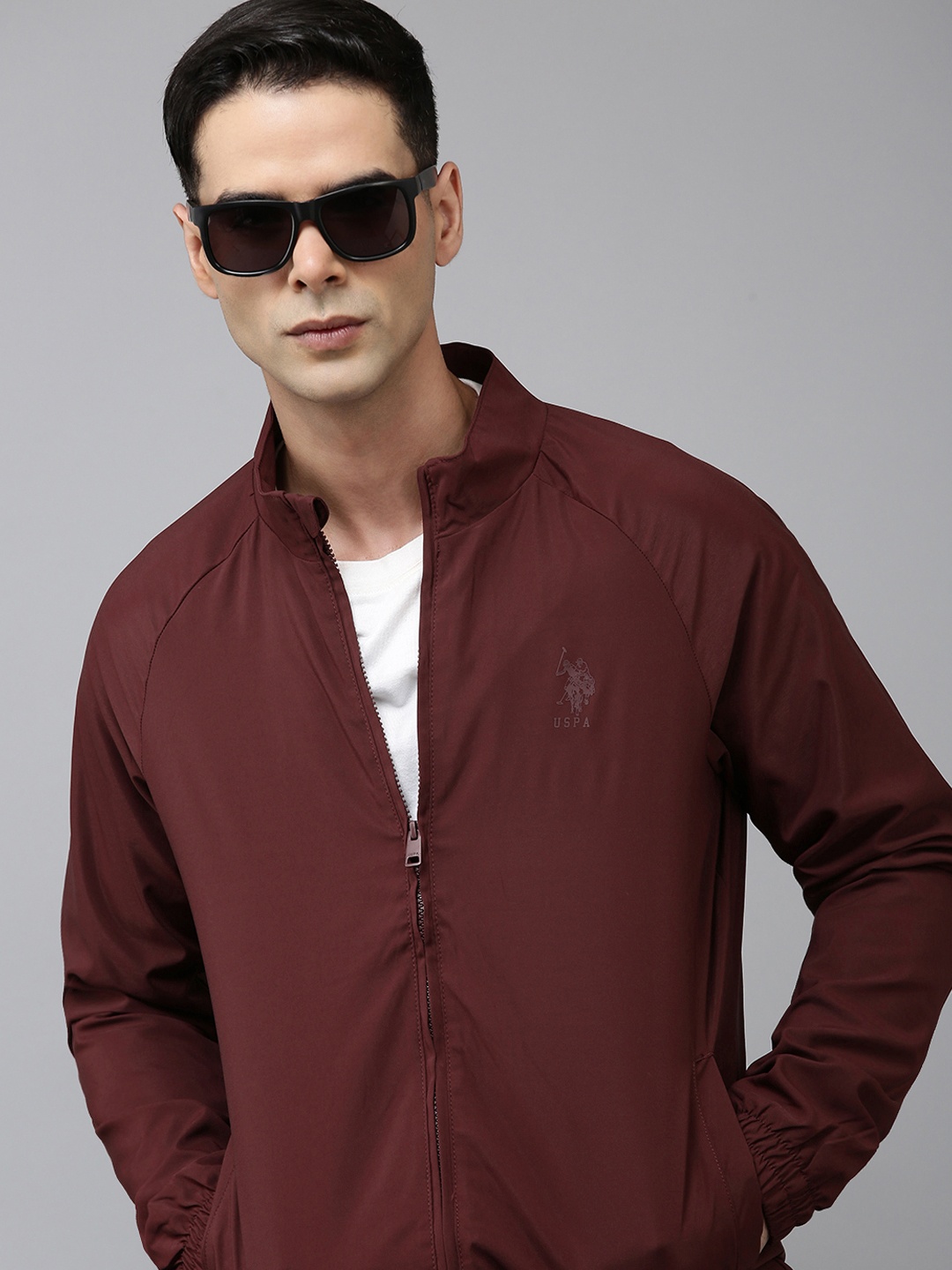 

U.S. Polo Assn. Denim Co. Men High Neck Windcheater Jacket, Maroon