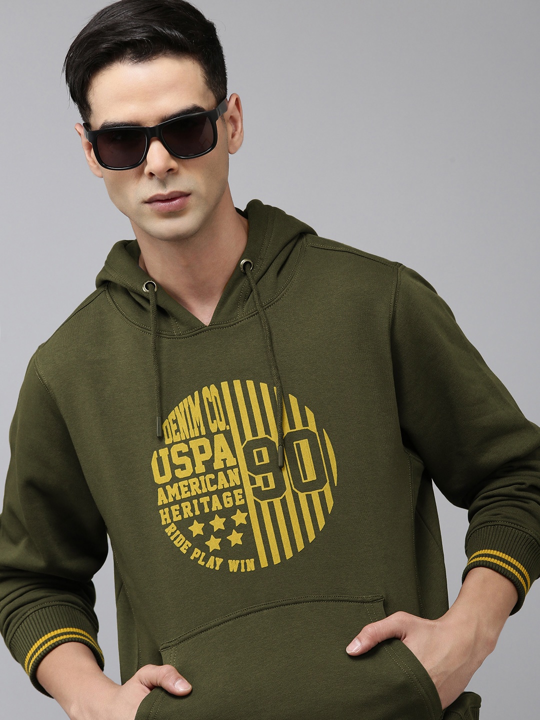 U.S. Polo Assn. Denim Co. Typography Printed Hooded Sweatshirt, Olive