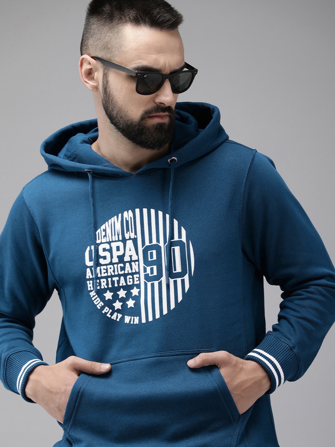 

U.S. Polo Assn. Denim Co. Brand Logo Printed Hooded Sweatshirt, Blue