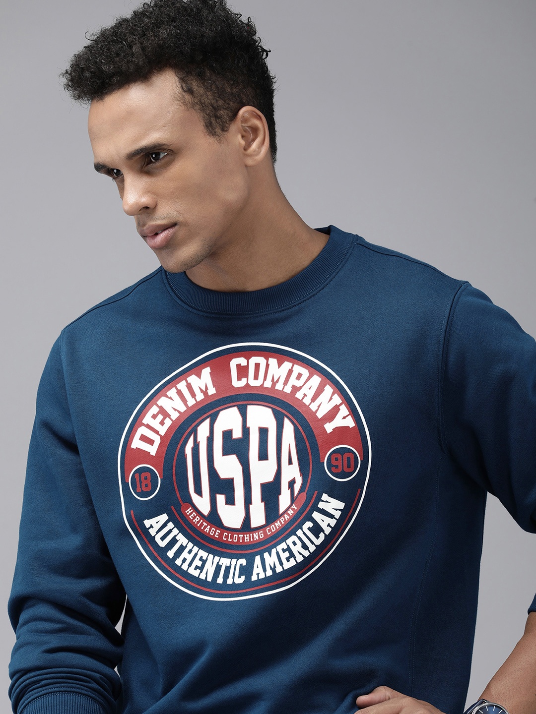 

U.S. Polo Assn. Denim Co. Brand Logo Printed Pullover Casual Sweatshirt, Navy blue