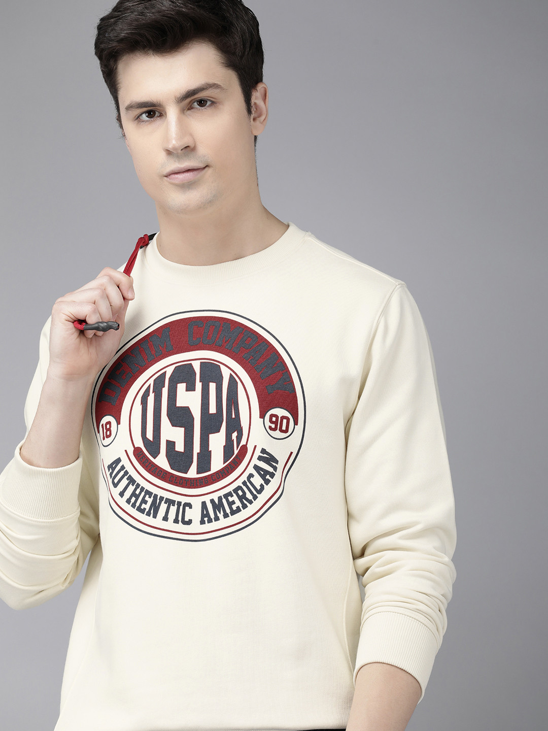 

U.S. Polo Assn. Denim Co. Brand Logo Printed Pullover Casual Sweatshirt, Cream