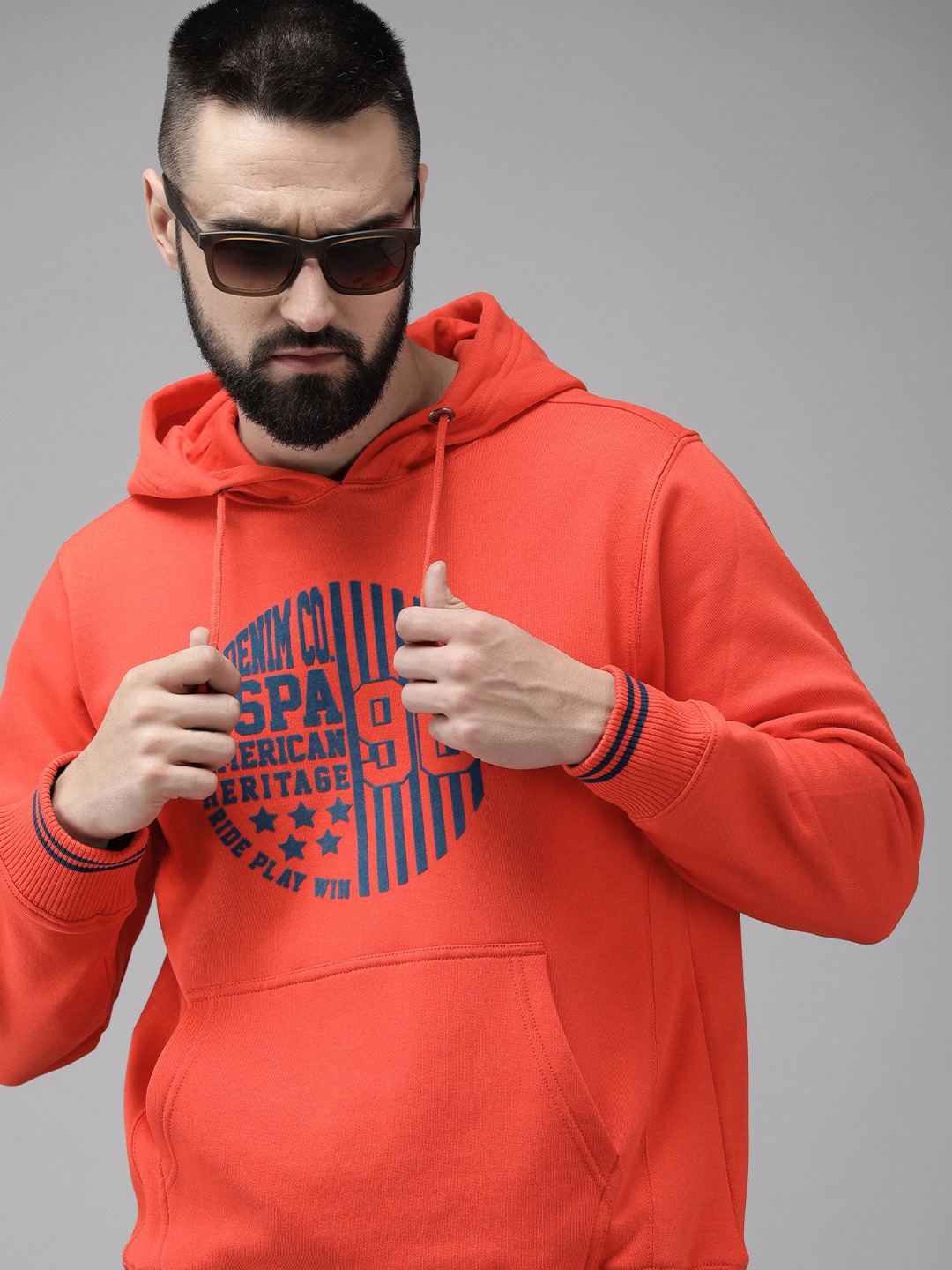

U.S. Polo Assn. Denim Co. Brand Logo Printed Hooded Sweatshirt, Red