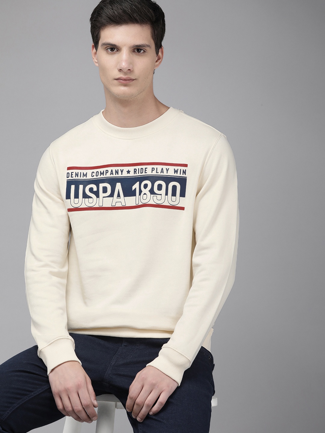 

U.S. Polo Assn. Denim Co. Round Neck Brand Logo Printed Sweatshirt, Off white
